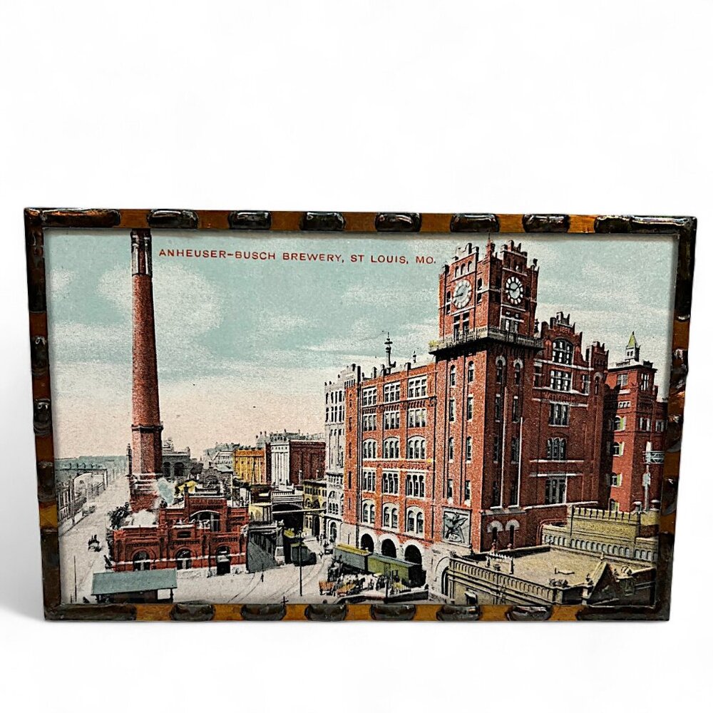 VTG 1909 Anheuser-Busch Brewery St louis, Mo. Postcard Framed In Cooper-Welded